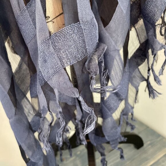 70" Sara Jane Silk Blend Sheer Plaid Blue Womens Rectangular Scarf (U5) - Picture 4 of 6